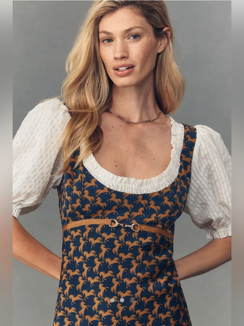 NWT! Anthropologie x Maeve Twofer Mini Horse Dress Sz XS Brown Horse - Picture 2 of 7